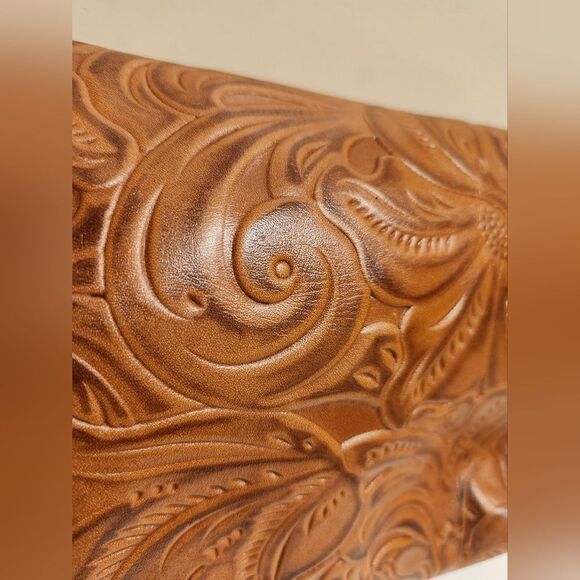 Patricia Nash "Valerie" Brown Tooled Leather Fold-over Clutch/Handbag Ret.$155 - Picture 6 of 10